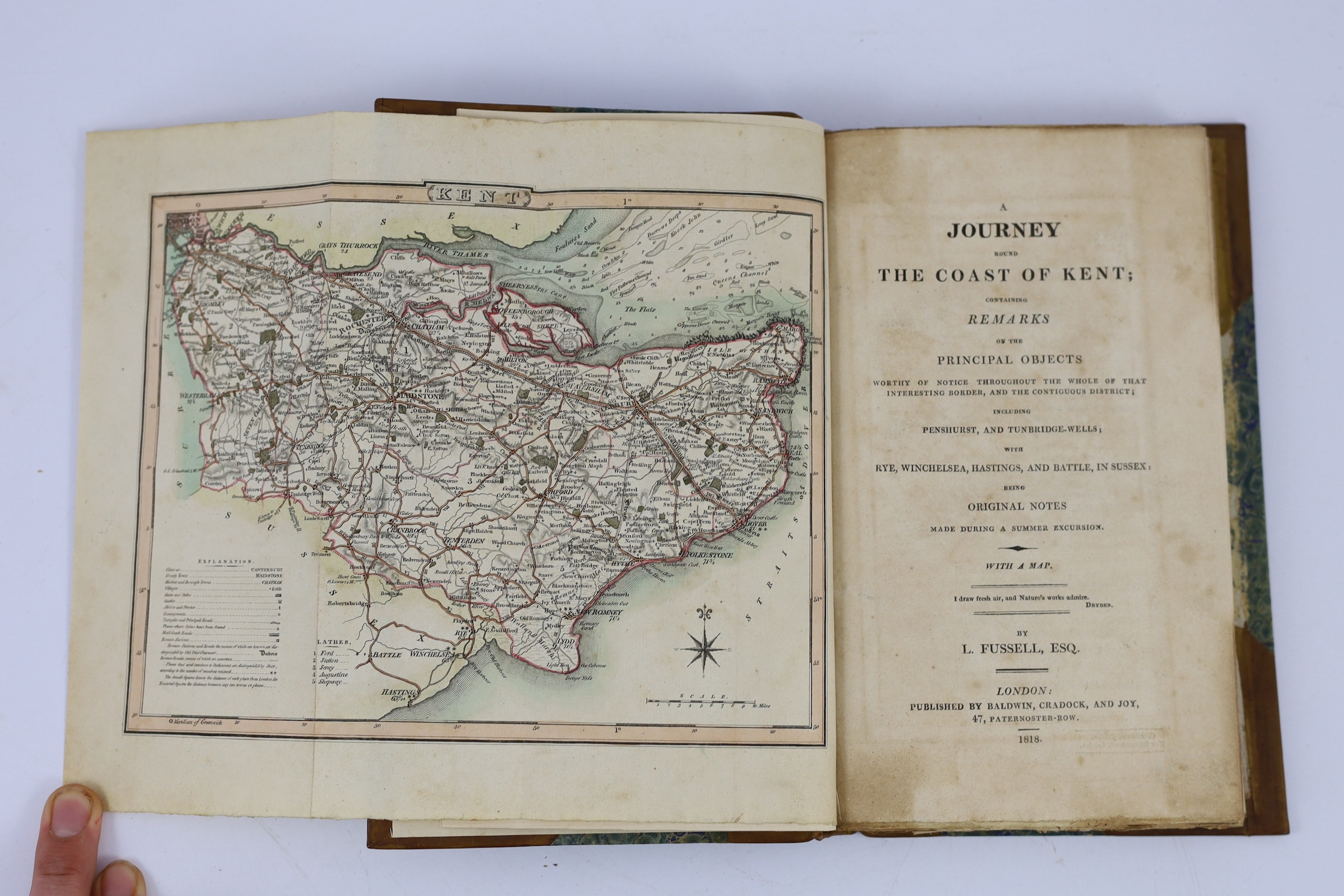 KENT: Fussell, L. - A Journey Round the Coast of Kent ... being Original Notes made during a Summer Excursion. coloured and folded map: rebound half calf and marbled boards, 1818